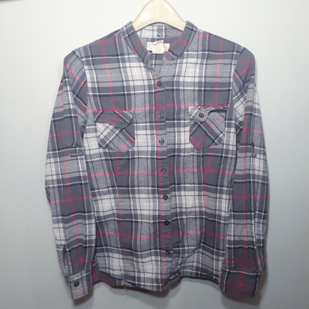 Op pink and grey plaid button down shirt